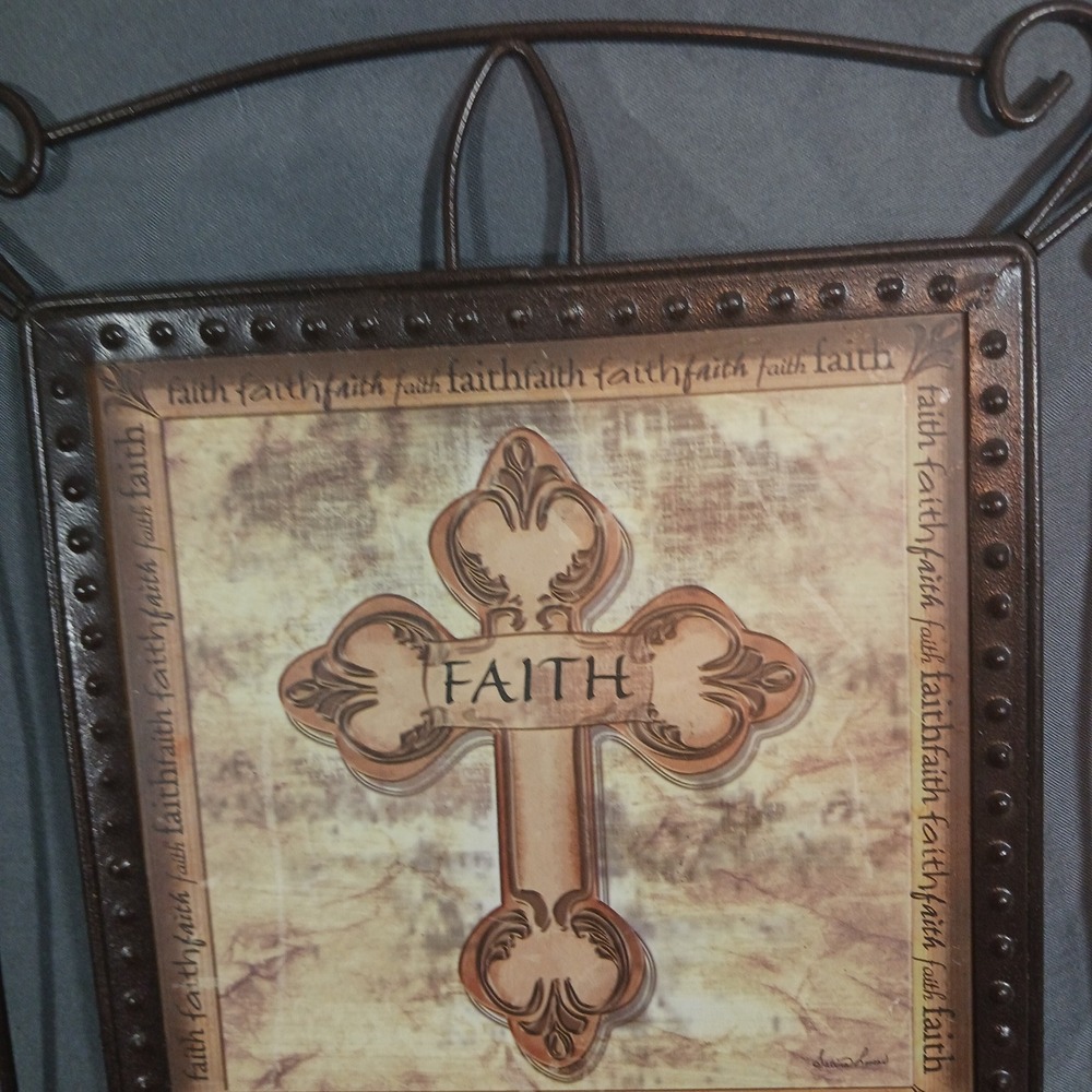 Unbranded Wall Art Home Decor Brown Excellent Faith Cross Metal Scroll Frame